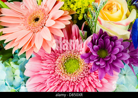 Un gros plan d'un bouquet de fleurs colorées. Banque D'Images