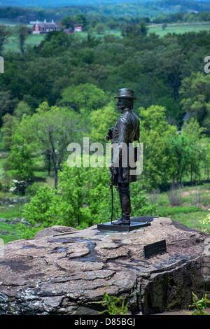 Général Kemble Warren à Little Round Top, National Military Park, New Jersey, USA Banque D'Images