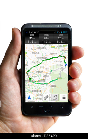 Google Navigation sur un smartphone HTC, UK Banque D'Images