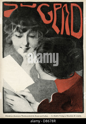Couverture avant Jugend, deux femmes avec une lettre ou une carte Banque D'Images