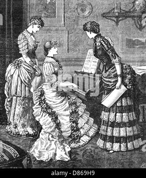 Musique à la maison - trio à la mode au piano, 1883 Banque D'Images