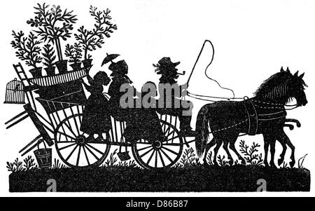 Silhouette - famille sur un wagon Banque D'Images