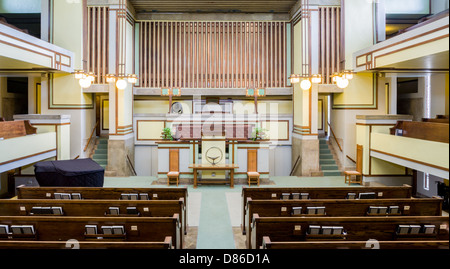 Temple de l'unité, des design influents, l'architecte Frank Lloyd Wright, 1905, Oak Park, Illinois, banlieue de Chicago. Banque D'Images