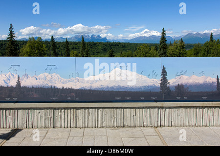 Panorama de l'Alaska y compris, Foraker Hunter, Denali (Mt. McKinley), Moose's Tooth & S. Vue de Silverthrone Denali Banque D'Images