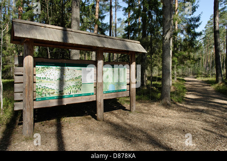 Sentier de randonnée de Selli-Sillaotsa Informations en Alam-Pedja réserve naturelle, l'Estonie Banque D'Images