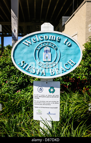 Bienvenue à Siesta Beach sign en Floride Banque D'Images