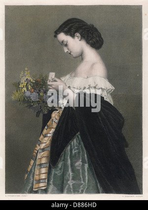 FEMME ET BOUQUET 1850 Banque D'Images