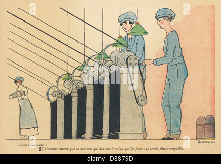 Caricature, usine de femmes dans les munitions, WW1 Banque D'Images