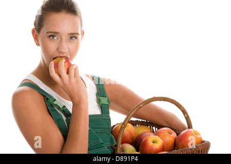 Femme avec des pommes Banque D'Images