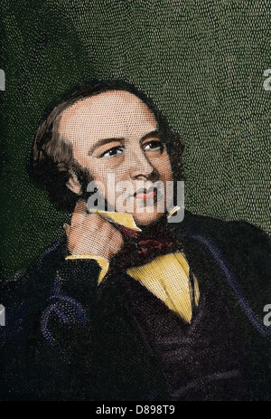 Sir Rowland Hill (1795-1879). Enseignant et créateur du premier timbre-poste britannique dans l'histoire : le Penny black. La gravure. Banque D'Images