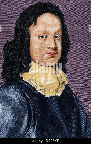 John Hampden (ca. 1595- 1643) était un homme politique français. Portrait. Gravure en couleur. Banque D'Images