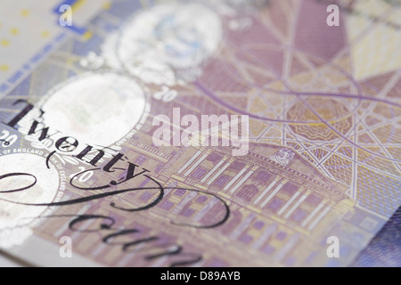 Un gros plan d'une note de 20 livres. Banque D'Images