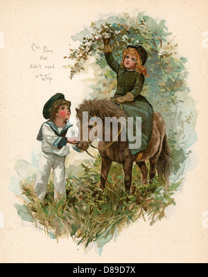 ENFANTS AVEC PONEY 1890 Banque D'Images