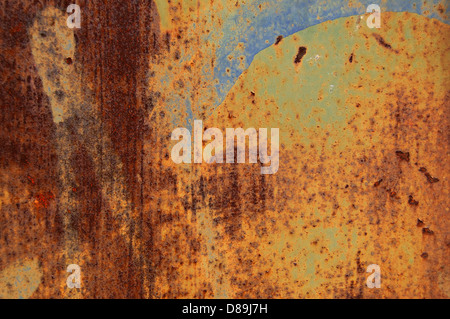 Rusty metal grunge background avec taches de peinture. Texture macro abstrait. Banque D'Images