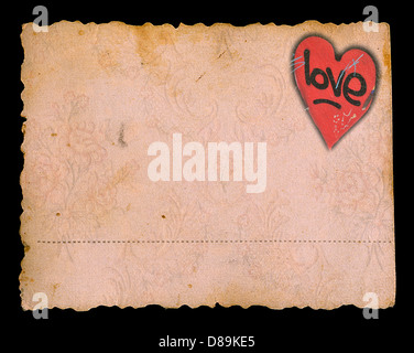 Valentine's day grunge papier carte arrière-plan. Forme de coeur rouge amour abstrait. Banque D'Images