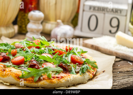 Gros plan sur des pizzas au jambon Banque D'Images