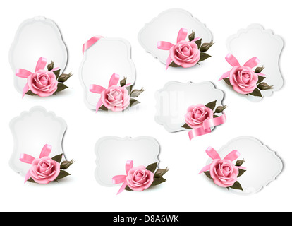 Collection de cartes de vœux avec roses roses. Vector Banque D'Images