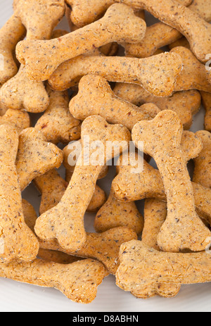 Biscuits pour chiens sur fond blanc Banque D'Images