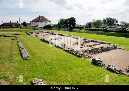 Caister Roman fort à Caister-on-Sea, Norfolk, Angleterre. Construit autour de AD 200. Une maison, bâtiment 1, y compris l'hypocauste Banque D'Images