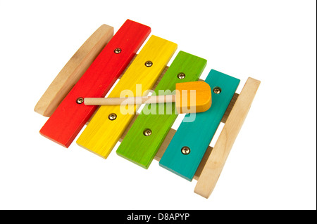 Et en bois xylophone enfants colorées isolé sur fond blanc Banque D'Images