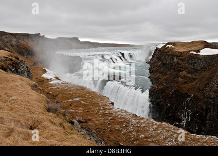 Or, les chutes de Gullfoss, Selfoss, Suðurland, Islande, Europe Banque D'Images