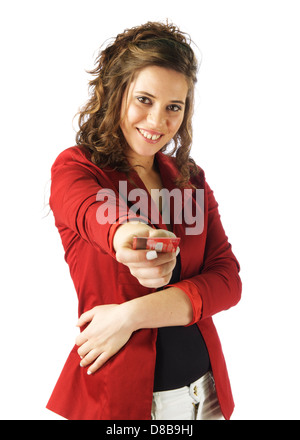 Business Woman holding a carte visa Banque D'Images