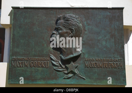 Plaque commémorant le séjour de Maksim Gorky en Marianske Lazne Marienbad aka ville thermale Karlovy Vary République Tchèque Banque D'Images