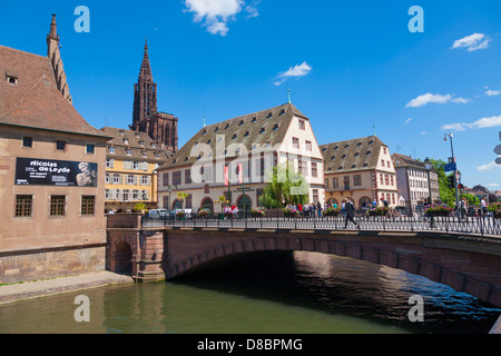 Corbeau pont sur l'Ill Strasbourg, Alsace, France, Europe Banque D'Images