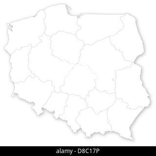 Simple carte de la Pologne avec voïvodies sur blanc. Banque D'Images