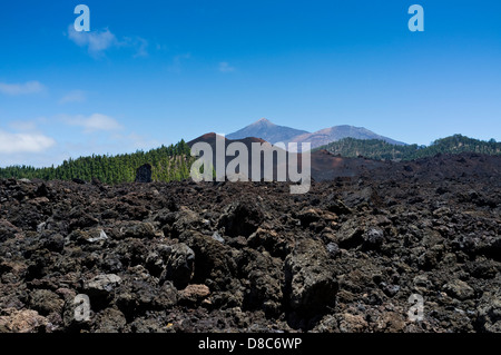 Lave Chinyero à pied, scène de la dernière éruption en 1909 sur l'île de Tenerife, Canaries, Espagne. Banque D'Images