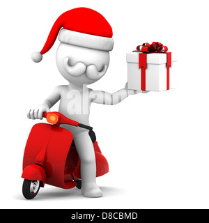 Le Père Noël offrir des cadeaux de Noël sur un scooter. Banque D'Images