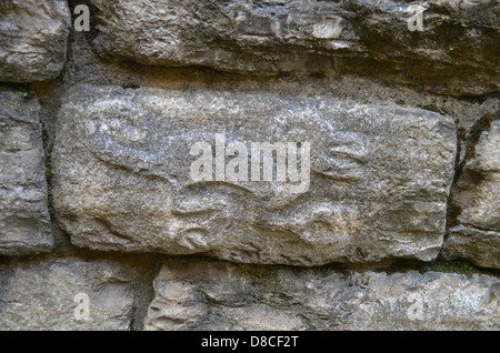 Mur de pierre sculpté, Kuelap forteresse, Chachapoyas, Pérou Banque D'Images