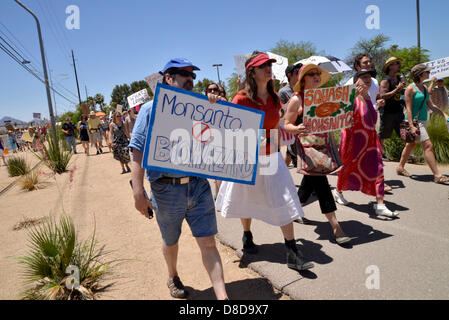 Tuscon, Arizona, USA. 25 mai, 2013. Environ 1 000 manifestants ont participé à une marche organisée par Monsanto de Tucson contre OGM, ou organisme génétiquement modifié, le 25 mai 2013, à Reid Park, Tucson, Arizona, USA. Credit : Norma Jean Gargasz/Alamy live News Banque D'Images