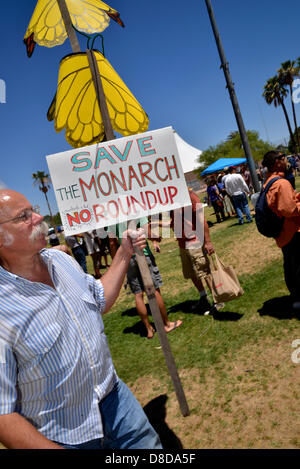 Tuscon, Arizona, USA. 25 mai, 2013. Environ 1 000 manifestants ont participé à une marche organisée par Monsanto de Tucson contre OGM, ou organisme génétiquement modifié, le 25 mai 2013, à Reid Park, Tucson, Arizona, USA. Credit : Norma Jean Gargasz/Alamy live News Banque D'Images