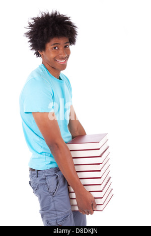 Les jeunes hommes noirs teenage student holding books, isolé sur fond blanc - les peuples africains Banque D'Images