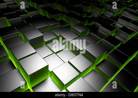Cubes métalliques. Résumé fond avec la lumière verte. 3D render Banque D'Images