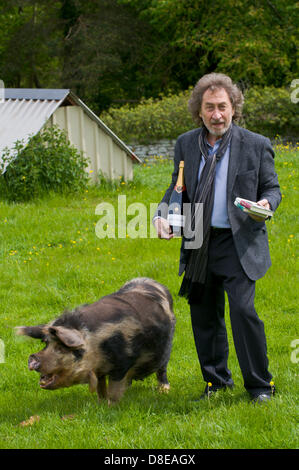 Howard Jacobson vainqueur de l'Everyman Wodehouse Bollinger 2013 Prix de la Fiction comique pour son roman 'Temps' Zoo recevant son prix lors de la Telegraph Hay Festival 2013, Hay-on-Wye, Powys, Wales, UK. Banque D'Images