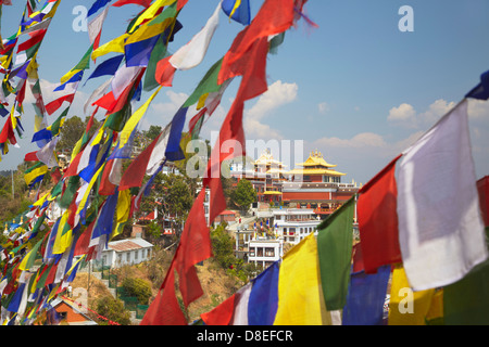 L'intérieur du monastère Thrangu Tashi Yangtse Namobuddha, complexe Dhulikhel, Vallée de Katmandou, Népal Banque D'Images