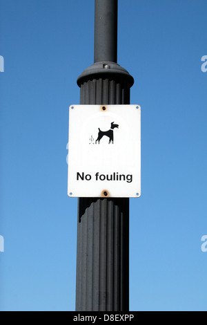 Un vieux chien 'pas d'encrassement' signe sur un lampadaire à Londres, au Royaume-Uni. (Il devrait y avoir un cercle rouge traversé sur le chien de droit) Banque D'Images