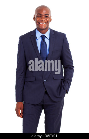 Happy african american businessman portrait demi-longueur isolated on white Banque D'Images
