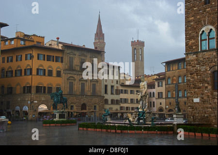 L'Europe, Italie, Florence, fontaine de Neptune de la Piazza della Signoria, Site du patrimoine mondial de l'UNESCO Banque D'Images