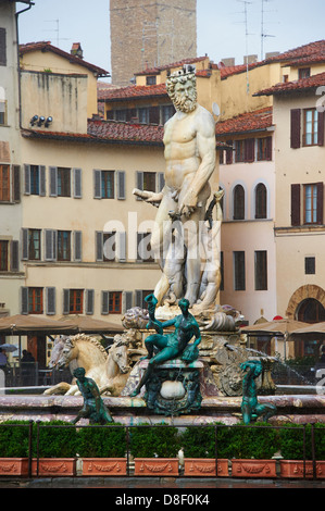 L'Europe, Italie, Florence, fontaine de Neptune de la Piazza della Signoria, Site du patrimoine mondial de l'UNESCO Banque D'Images