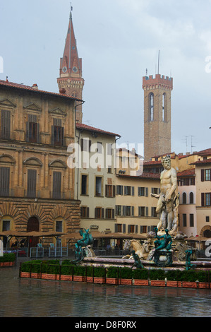 L'Europe, Italie, Florence, fontaine de Neptune de la Piazza della Signoria, Site du patrimoine mondial de l'UNESCO Banque D'Images
