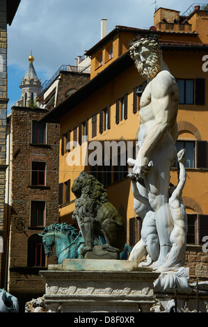 L'Europe, Italie, Florence, fontaine de Neptune de la Piazza della Signoria, Site du patrimoine mondial de l'UNESCO Banque D'Images