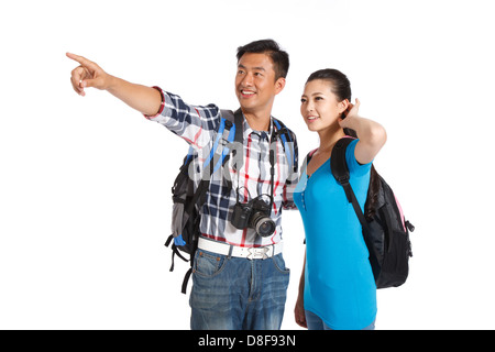 Jeune couple voyageant et exerçant son appareil photo Banque D'Images