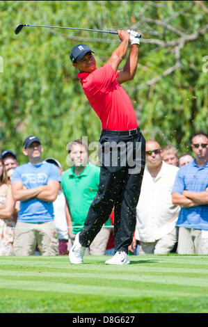 3 juin 2012 : Tiger Woods en action lors de la finale du tournoi Memorial à Muirfield Village Golf Club à Dublin, Ohio Banque D'Images