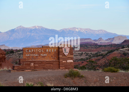 Panneau d'entrée, Capital Reef National Park, en Utah. Banque D'Images