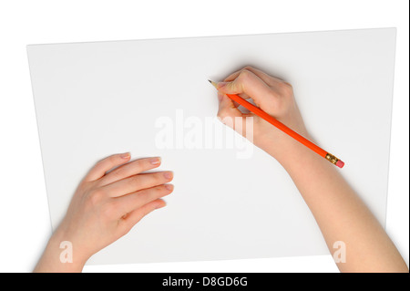 La main avec un crayon rouge Banque D'Images