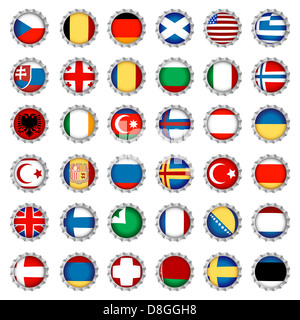 Drapeaux stylisés sur des bouchons de bière Banque D'Images