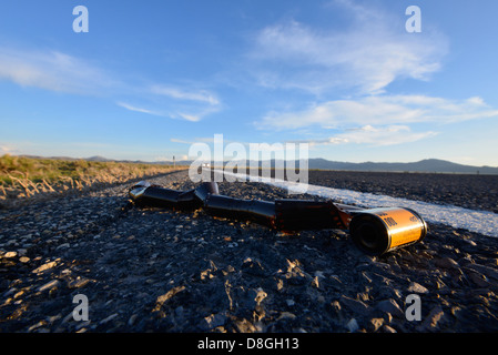 Rouleau de film abandonnés le long du côté de l'autoroute dans la région du Grand Bassin de l'Utah. Banque D'Images